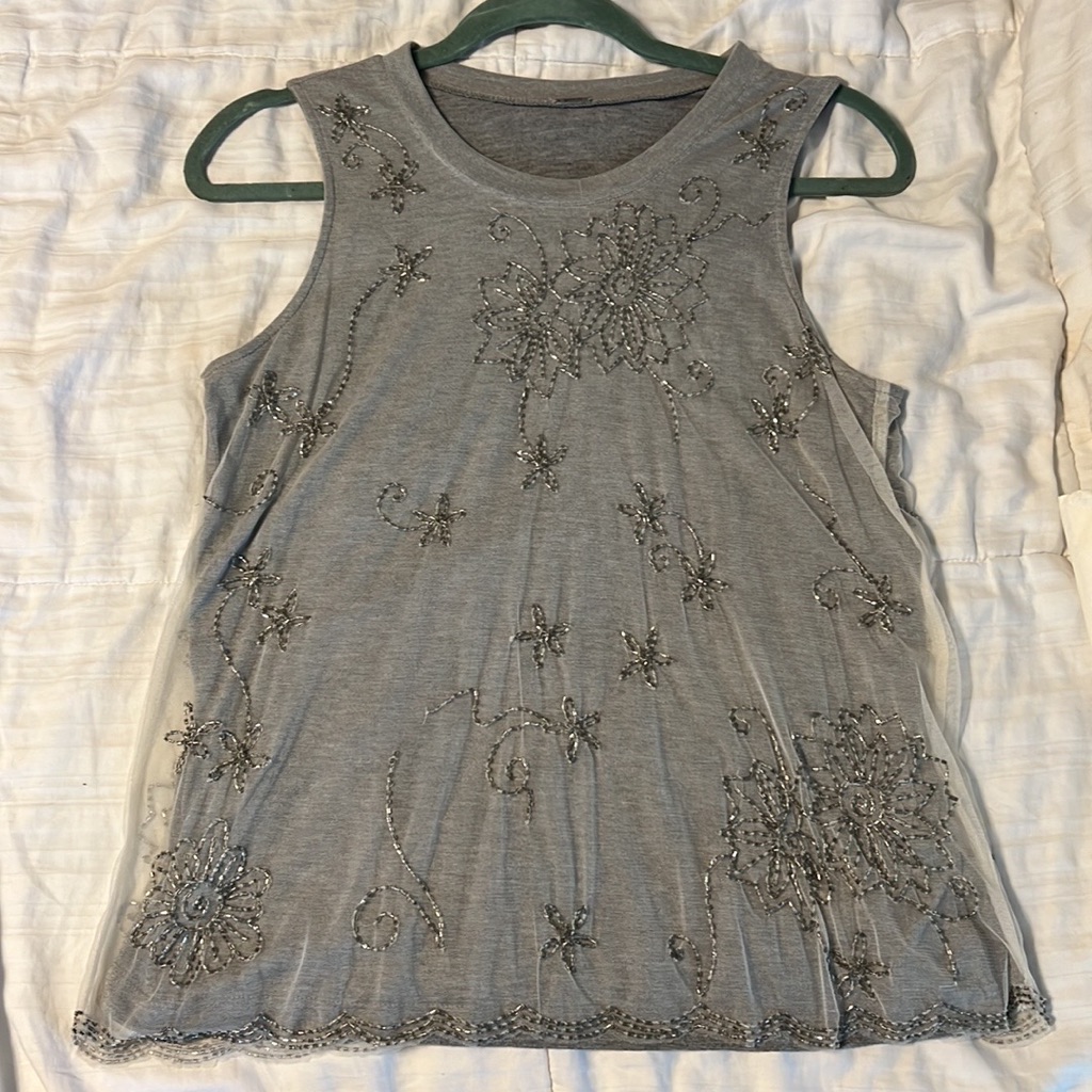 Hand Embroidered Beaded On Mesh Chan Luu Tank Top.